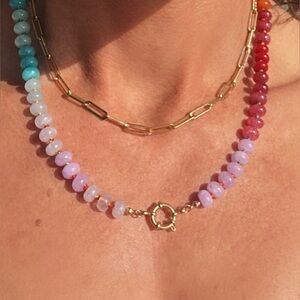 Colorful Gemstone Toggle Clasp Necklace Waterproof Gold Clasp Summer Necklace